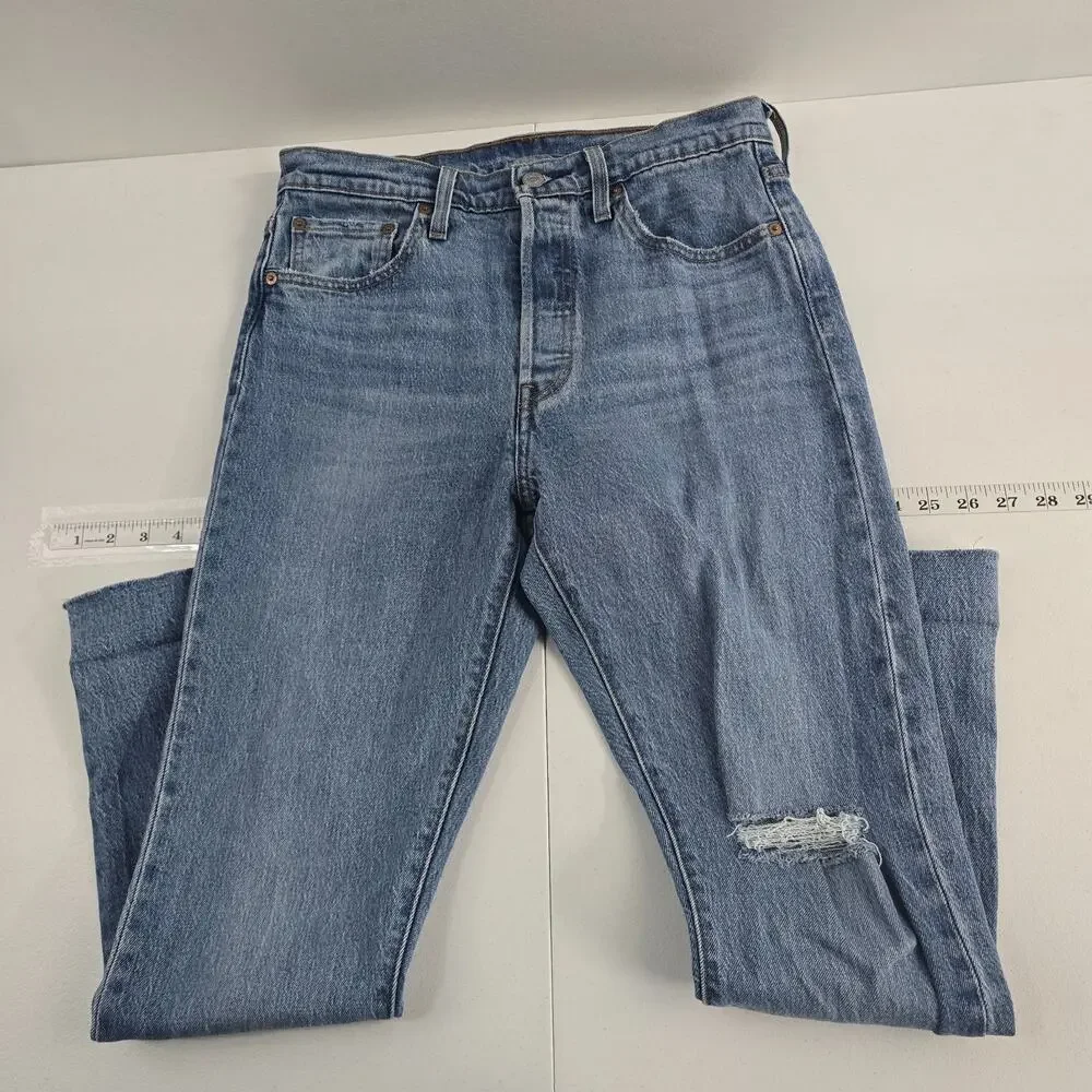Levi's 501 button fly jeans‎ blue denim womens 29x28 light wash 6679